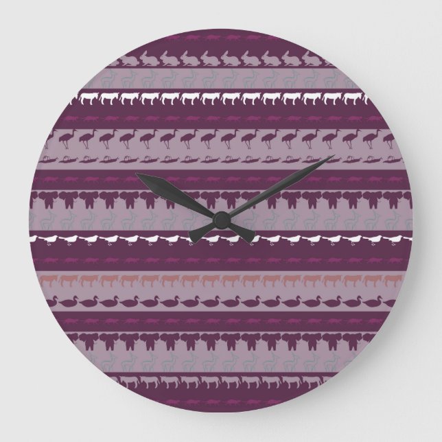 Retro Colorful Animals Pattern Large Clock (Front)