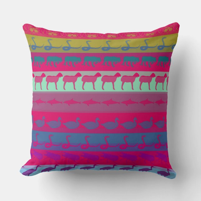 Retro Colorful Animals Pattern Throw Pillow (Front)