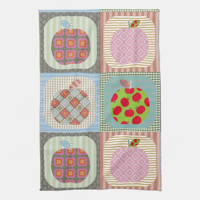 Retro colorful Apple Patchwork Quilt  Kitchen Towel (Vertical)
