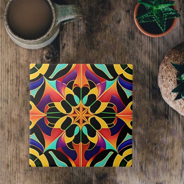 Retro Colorful Art Deco Illustration Ceramic Tile (Creator Uploaded)