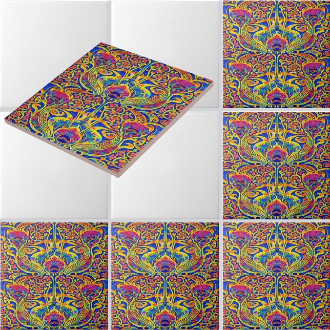 Retro Colorful Art Nouveau Pattern Ceramic Tile (Creator Uploaded)