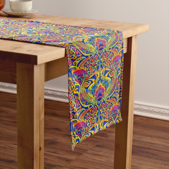 Retro Colorful Art Nouveau Pattern Short Table Runner (In Situ)