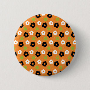Retro Colorful Autumn Flower Power Pattern Button