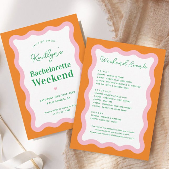 Retro Colorful Bachelorette Weekend Itinerary Invitation (Creator Uploaded)