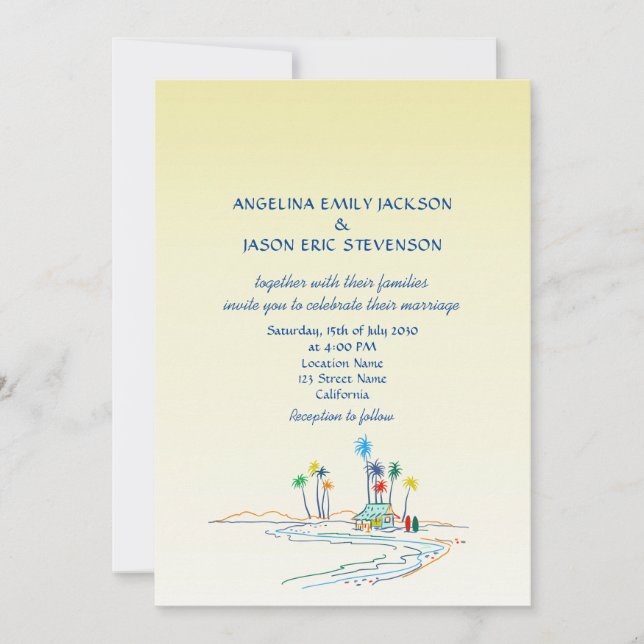 Retro Colorful Beach Wedding Invitation (Front)