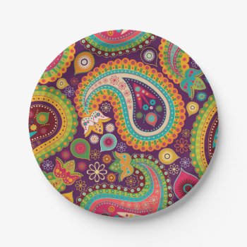 Retro Colorful Beautiful Boho Bohemian Paisley Paper Plates by Boho_Chic at Zazzle