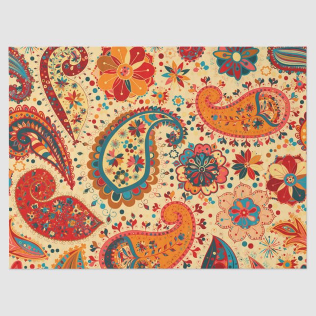 Retro Colorful Beautiful Boho Bohemian Paisley Tissue Paper (Front)