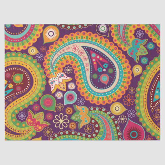 Retro Colorful Beautiful Boho Bohemian Paisley Tissue Paper (Front)