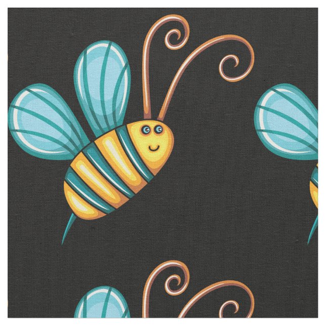 Retro Colorful Beautiful Boho Bumble Bee Fabric (Close Up)