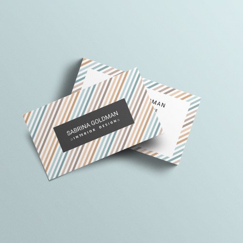 Retro Colorful Blue Beige Gold Stripes Pastel  Business Card