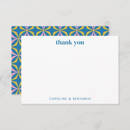 Retro Colorful Blue Geometric Modern Wedding Names Thank You Card