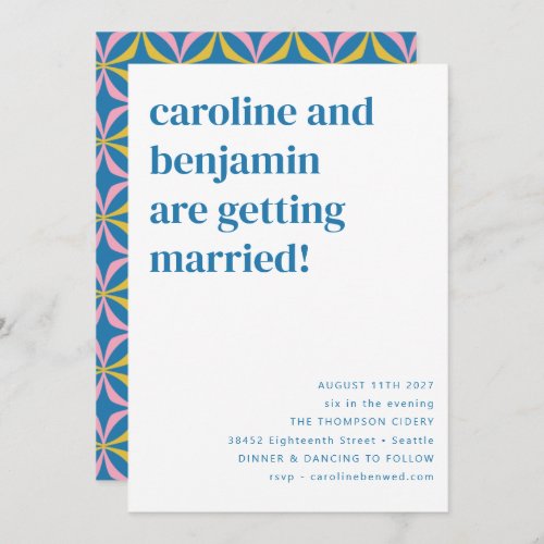 Retro Colorful Blue Geometric Modern Wedding RSVP Invitation