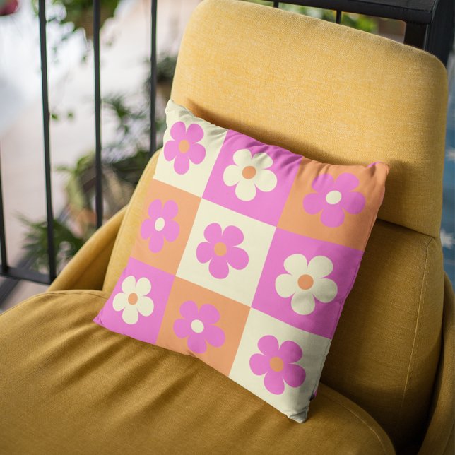 Retro Colorful Bohemian Floral Pattern Throw Pillow (Creator Uploaded)