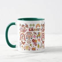 Retro colorful boho flowers groovy floral design