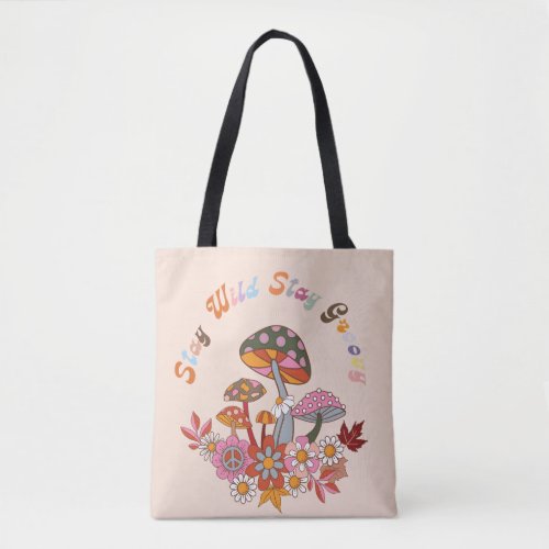 Retro colorful boho flowers groovy floral design tote bag