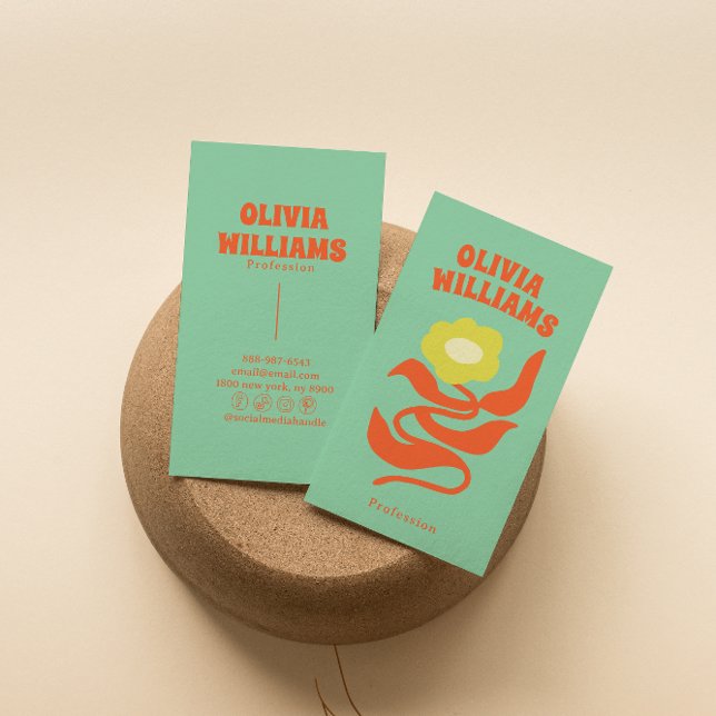 Retro Colorful bold Boho Groovy Floral Trendy Business Card (Creator Uploaded)