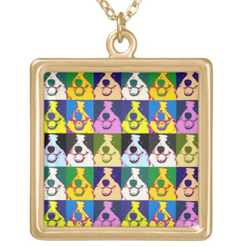 Retro Colorful Border Collie Pop Art Gold Plated Necklace
