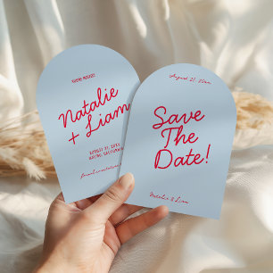 Retro Colorful Bright Funky Modern Arched Wedding Save The Date