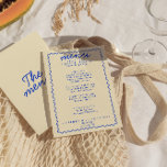 Retro Colorful Bright Funky Modern Frame Wedding Menu<br><div class="desc">A colorful retro funky modern bright  wedding dinner menu. Which features chic template design of boho vintage beige creamy background and blue typography and hand written menu in red. Perfect and matching with the whole suite.</div>