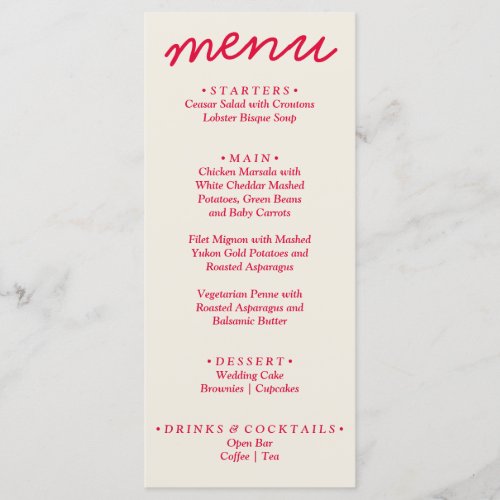 Retro Colorful Bright Funky Modern Trendy Wedding Menu