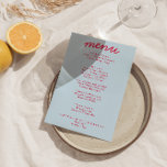 Retro Colorful Bright Funky Modern Trendy Wedding Menu<br><div class="desc">A colorful retro funky modern bright  wedding dinner menu. Which features chic template design of boho vintage sky blue background and red magenta typography and hand written menu in red. Perfect and matching with the whole suite.</div>