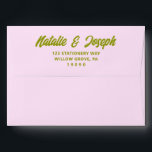 Retro Colorful Bright Unique Modern Funky Wedding Envelope<br><div class="desc">A retro modern bright vivid blue and pink wedding envelope. Which features bold whimsical green bride and groom's names in bright  blush pink background color. And  personalized return address . Which suits the whole wedding suite.</div>