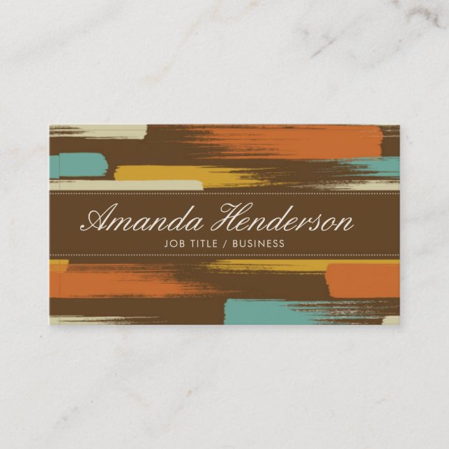 Retro Colorful Brush Strokes Business Card (Front)