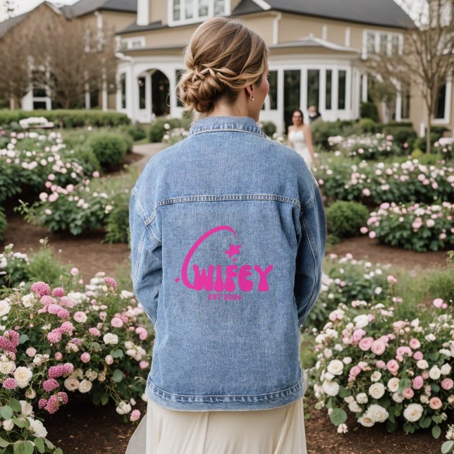 Retro Colorful calligraphy wifey Denim Jacket (Wedding Back)