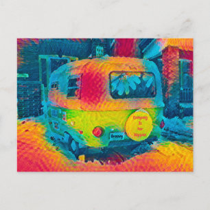Retro Colorful Camping Is For Hippies Groovy Art Postcard