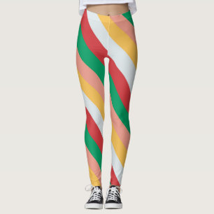 Retro Colorful Candy Cane Stripe Festive Leggings