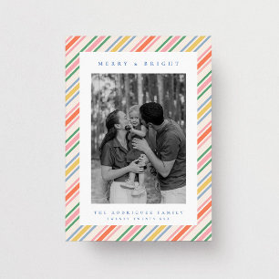 Retro Colorful Candy Cane Stripe Photo Christmas Holiday Card