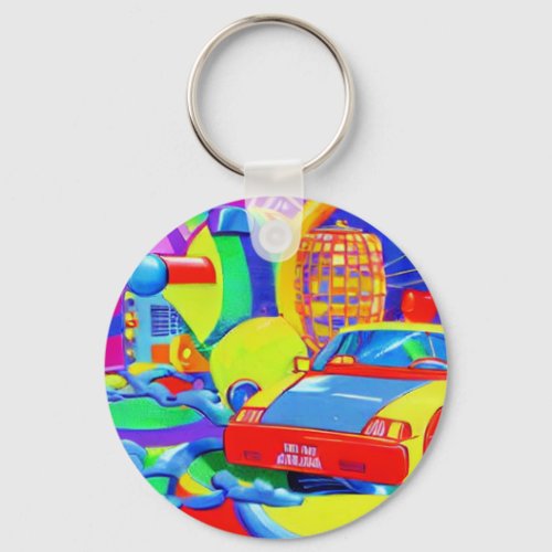 Retro Colorful Car Scene Keychain