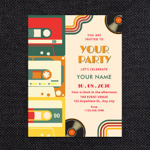 Retro colorful cassete music invitation
