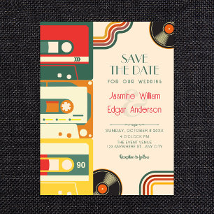 Retro colorful cassete music wedding save the date