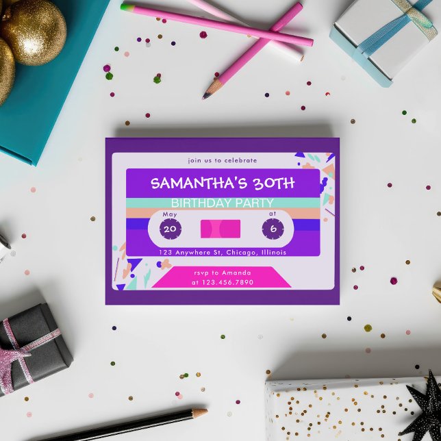 Retro Colorful Cassette Tape Birthday Party Invitation (Creator Uploaded)
