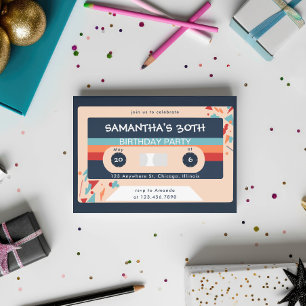 Retro Colorful Cassette Tape Birthday Party Invitation