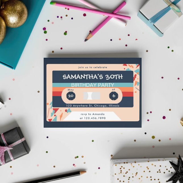 Retro Colorful Cassette Tape Birthday Party Invitation (Creator Uploaded)