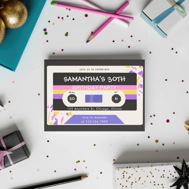 Retro Colorful Cassette Tape Birthday Party Invitation (Creator Uploaded)