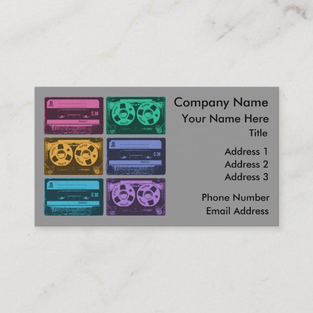 Retro Colorful Cassette Tapes Business Card (Front)