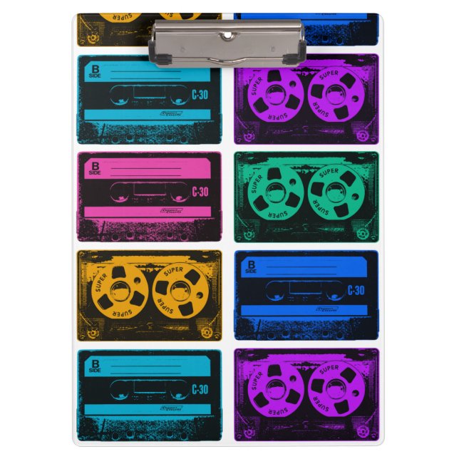 Retro Colorful Cassette Tapes Clipboard (Front)