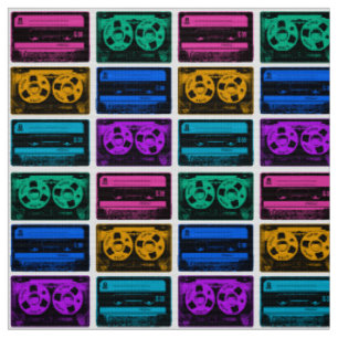 Retro Colorful Cassette Tapes Fabric