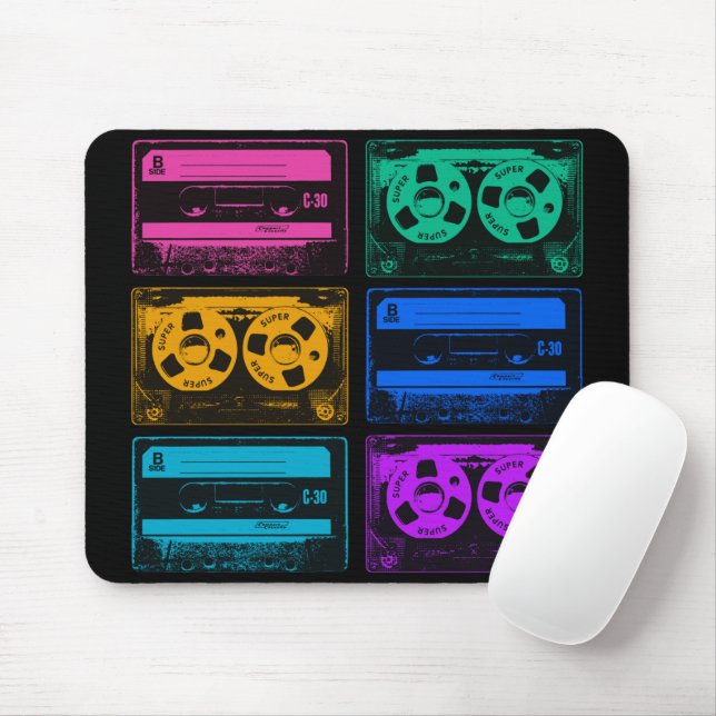 Retro Colorful Cassette Tapes Mouse Pad (With Mouse)