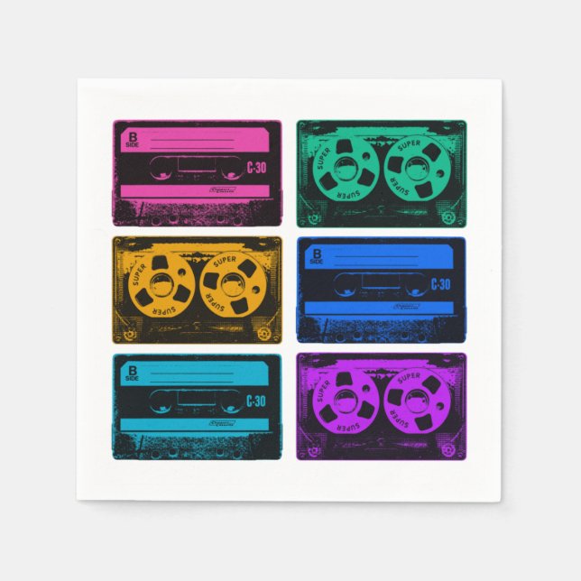 Retro Colorful Cassette Tapes Napkins (Front)