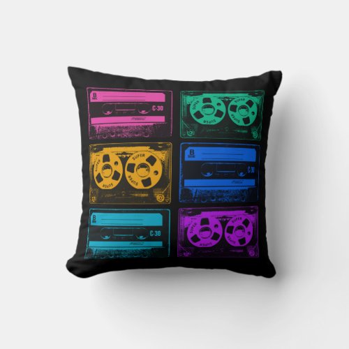 Retro Colorful Cassette Tapes Throw Pillow