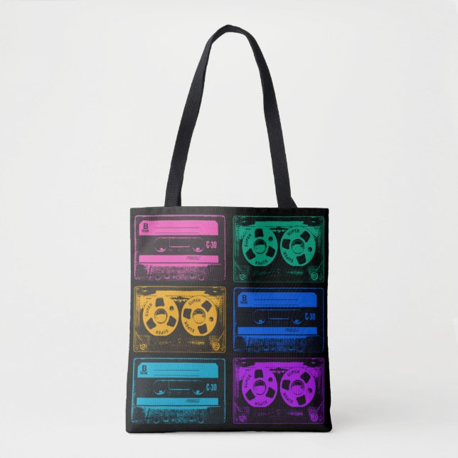 Retro Colorful Cassette Tapes Tote Bag (Front)