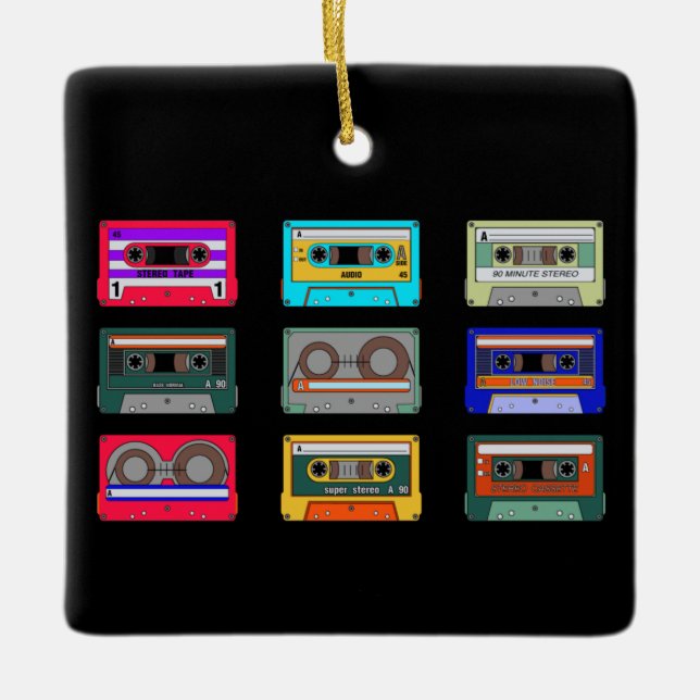 Retro Colorful Cassettes 80's Nostalgia Ceramic Ornament (Front)
