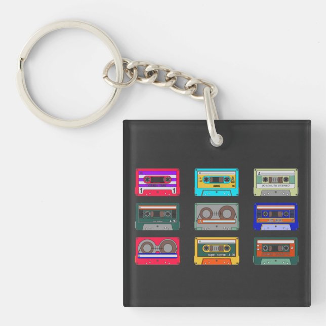Retro Colorful Cassettes 80's Nostalgia Keychain (Front)