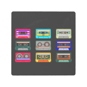 Retro Colorful Cassettes 80's Nostalgia Metal Print