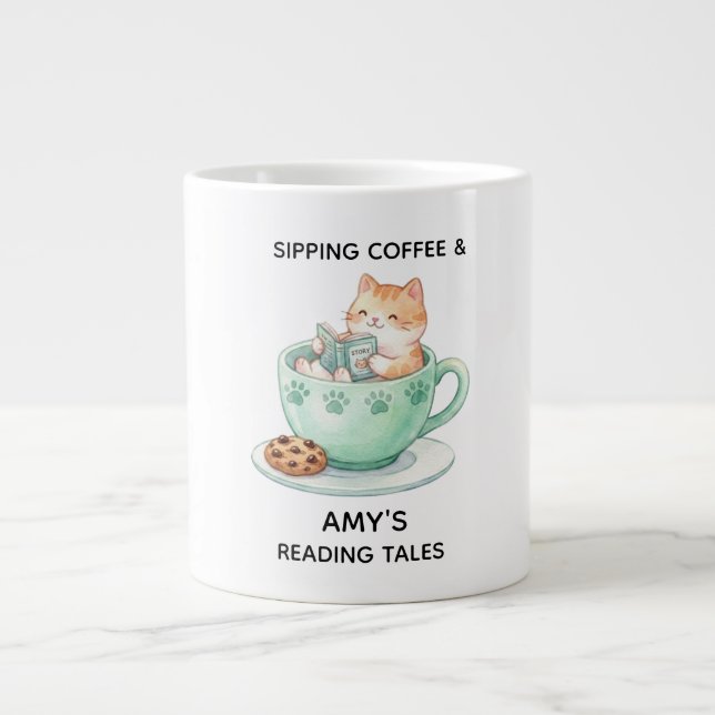 Retro Colorful Cat Custom Name Reading Coffee Mug (Front)