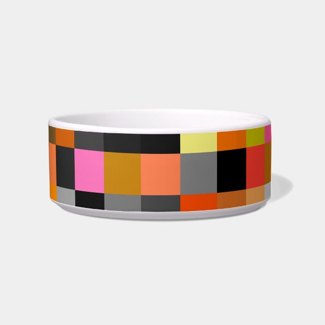 Retro Colorful Checkerboard Pet Bowl (Right)